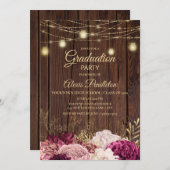 Rustikale Holzleuchten Burgund Pink Blumen Abschlu Einladung (Vorne/Hinten)