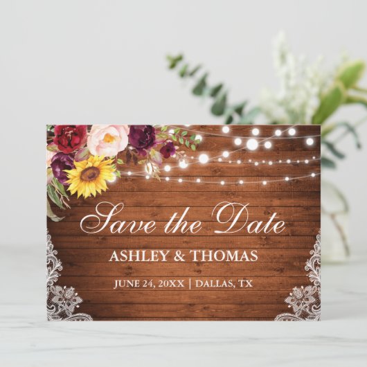 Rustikale Holzleuchten, gemischte Blumenlatte Save The Date (Stehend Vorderseite)