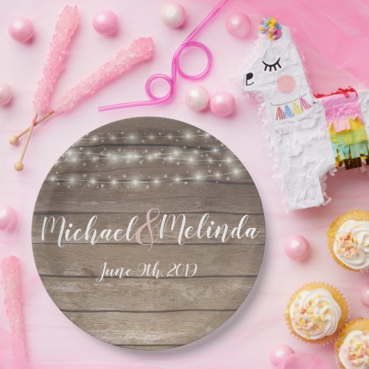 Rustikale Holzleuchten Hochzeit Pappteller (Party)