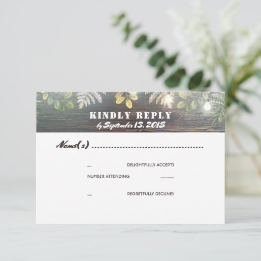 Rustikale Holzleuchten Hochzeitstag RSVP (Stehend Vorderseite)