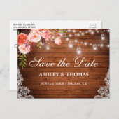 Rustikale Holzleuchten Jars Coral Floral Save the Ankündigungspostkarte (Vorne/Hinten)