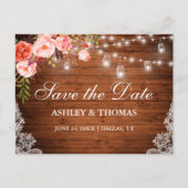Rustikale Holzleuchten Jars Coral Floral Save the Ankündigungspostkarte (Vorderseite)