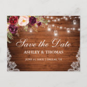 Rustikale Holzleuchten Jars Lace Floral Save the D Ankündigungspostkarte (Vorderseite)