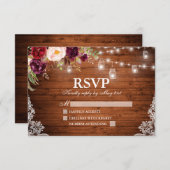 Rustikale Holzleuchten Jars Lace Floral Wedding RSVP Karte (Vorne/Hinten)