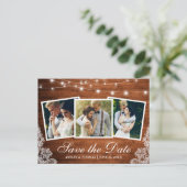 Rustikale Holzleuchten Lace 3 Foto Save the Date Einladungspostkarte (Stehend Vorderseite)
