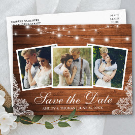Rustikale Holzleuchten Lace 3 Foto Save the Date Einladungspostkarte