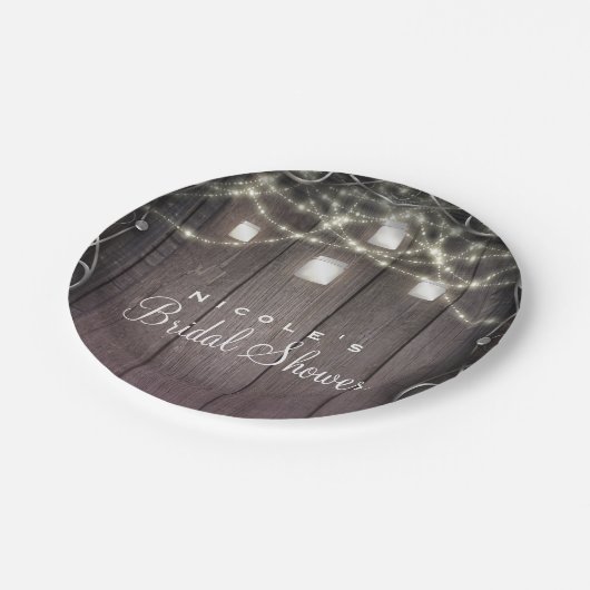 Rustikale Holzleuchten & Mason Jars Blühend Hochze Pappteller (Schrägansicht)