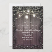 Rustikale Holzleuchten & Mason Jars Blühte Geburts Einladung (Vorderseite)