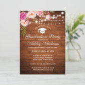 Rustikale Holzleuchten - Pink Graduation Party lad Einladung (Stehend Vorderseite)