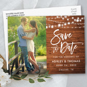 Rustikale Holzleuchten Pinselschrift Save the Date Postkarte