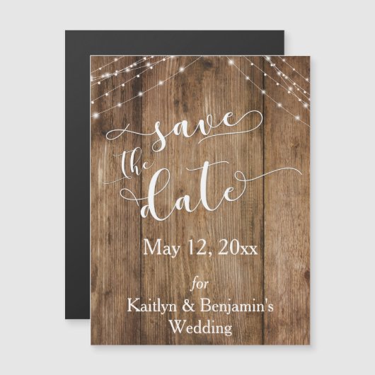 Rustikale Holzleuchten Save the Date Magnetkarte (Vorne/Hinten)