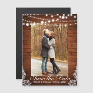 Rustikale Holzleuchten Save the Date Verlobung Magneteinladung