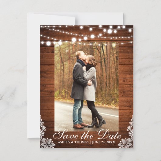 Rustikale Holzleuchten Save the Date Verlobung Magneteinladung (Vorderseite)