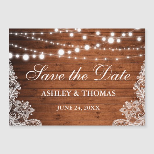Rustikale Holzleuchten zeichnen sich Save the Date Magnetkarte (Vorderseite)