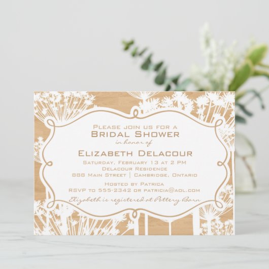 Rustikale Holzleuchter Brautdusche Einladung (Stehend Vorderseite)