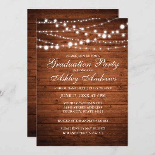 Rustikale Holzleuchter Einladung (Vorne/Hinten)