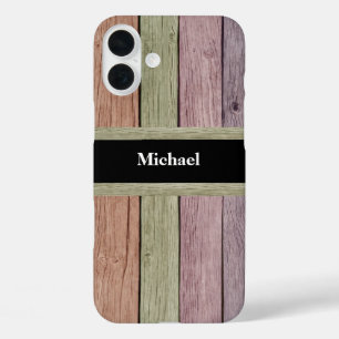 Rustikale Holzmaserung Anpassbarer Name iPhone 16 Plus Hülle
