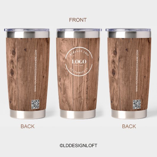 Rustikale Holzmaserung mit Logo-Website Thermobecher