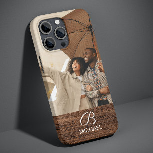 Rustikale Holzmaserung-Monogramm-Foto-Name Case-Mate iPhone Hülle