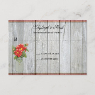 Rustikale Holzmason Jar Red Dahlias RSVPs RSVP Karte