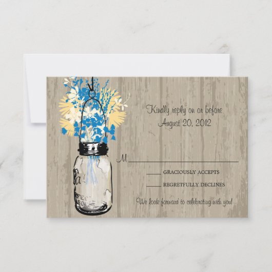 Rustikale Holzmason Jar & Wildblumen RSVP-Karte RSVP Karte (Vorderseite)