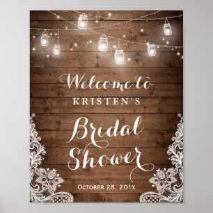 Rustikale Holzmasonjar-Lichter mit Spitze für Brau Poster