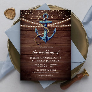 Rustikale Holznavyblau Ankernautische Hochzeit Einladung