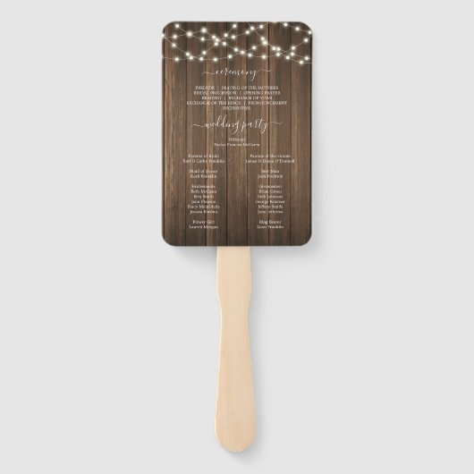 Rustikale Holzofenleuchten Hochzeitsprogramm Fächer (Rückseite)