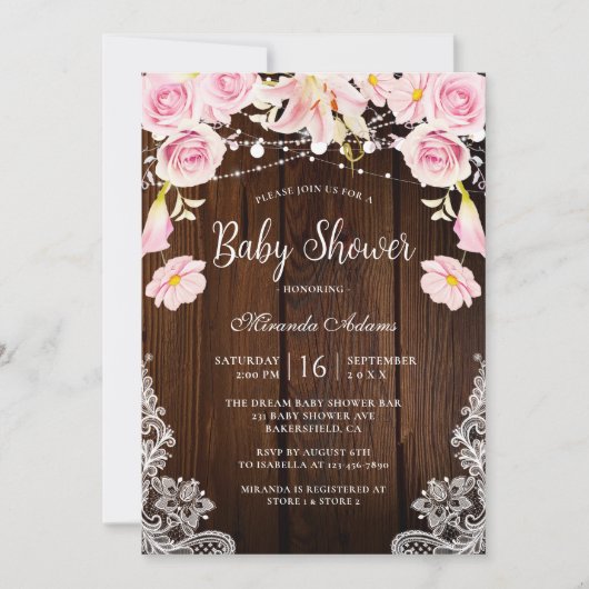 Rustikale Holzofenspange Lights Blumendusche Einladung (Vorderseite)