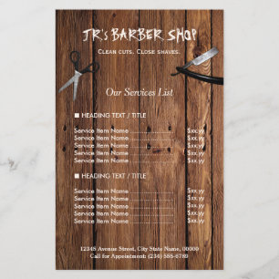 Rustikale Holzoptik Friseur-Services Preisliste Flyer