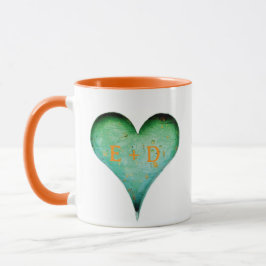 Rustikale Holzoptik mit geschnitzten Namen für Paa Tasse