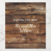 Rustikale Holzpaare Foto Country Wedding Weinetikett (Einzelnes Label)