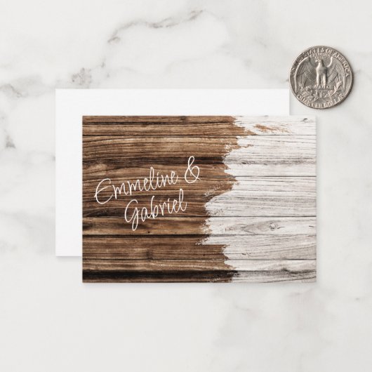 Rustikale Holzpaare Name Land Rücksendeadresse Mitteilungskarte (Vorderseite/Rückseite Beispiel)