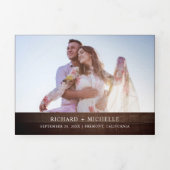 Rustikale Holzpalme Blätter Wreath Foto Hochzeit Dreifach Gefaltete Einladung (Cover)