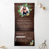 Rustikale Holzpalme Blätter Wreath Foto Hochzeit Dreifach Gefaltete Einladung (Innenseite)