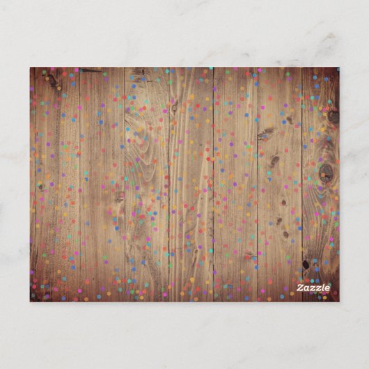 Rustikale Holzpanels Rainbow Confetti Save the Dat Postkarte (Rückseite)