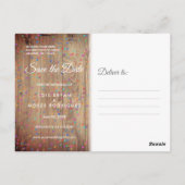 Rustikale Holzpanels Rainbow Confetti Save the Dat Postkarte (Rückseite)