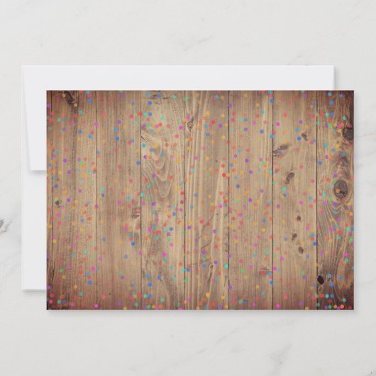Rustikale Holzpanels Rainbow Confetti Save the Dat Save The Date (Rückseite)