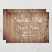 Rustikale Holzpanels Rainbow Confetti Save the Dat Save The Date (Vorne/Hinten)