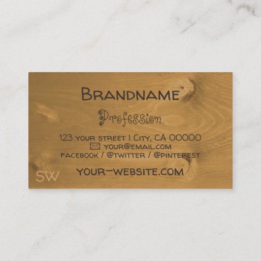 Rustikale Holzpappe Baumrinde mit Monogramm Visitenkarte (Rückseite)