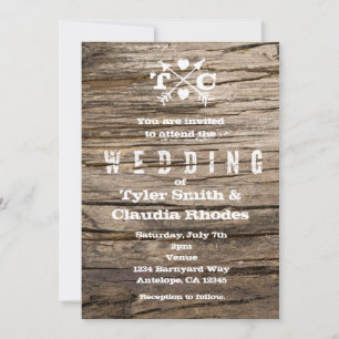 Rustikale Holzpfeile & Herzen Hochzeitseinladung Einladung