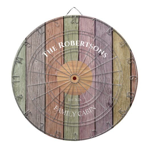 Rustikale Holzpflaster Familie Name Kabine Dartscheibe (vorne)
