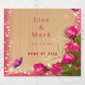 Rustikale Holzpink-Blütenschmetterlingshochzeit Bierflaschenetikett (Einzelnes Label)