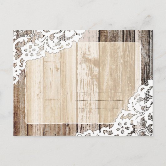 Rustikale Holzplanen und Spitzen Save the Date Ankündigungspostkarte (Rückseite)