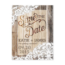 Rustikale Holzplanen und Spitzen Save the Date