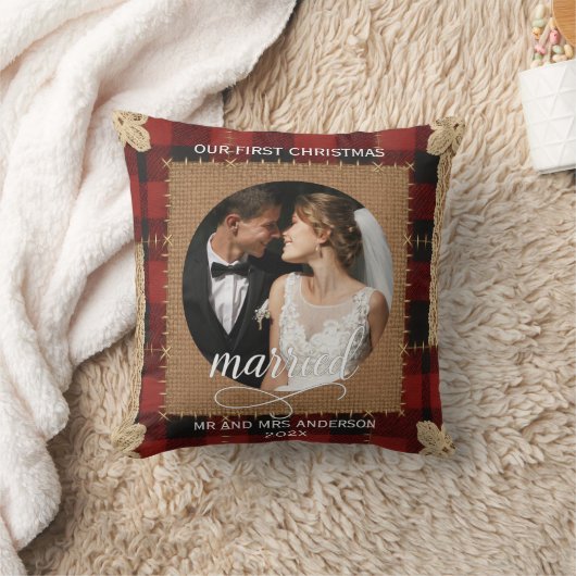 Rustikale Holzplanke Karo Erstes Weihnachten Verhe Kissen (Decke)