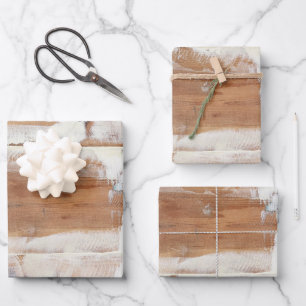 Rustikale Holzplanken, die Papierblätter umhüllen Geschenkpapier Set
