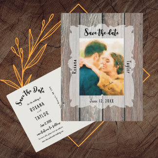 Rustikale Holzplanks Hochzeitstag Foto Rett Datum Postkarte
