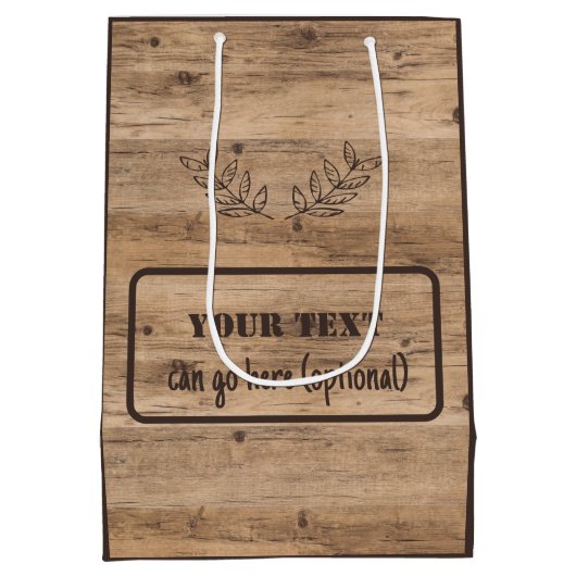 Rustikale Holzplatte mit optionalem Text-Geschenkb Mittlere Geschenktüte (Rückseite)