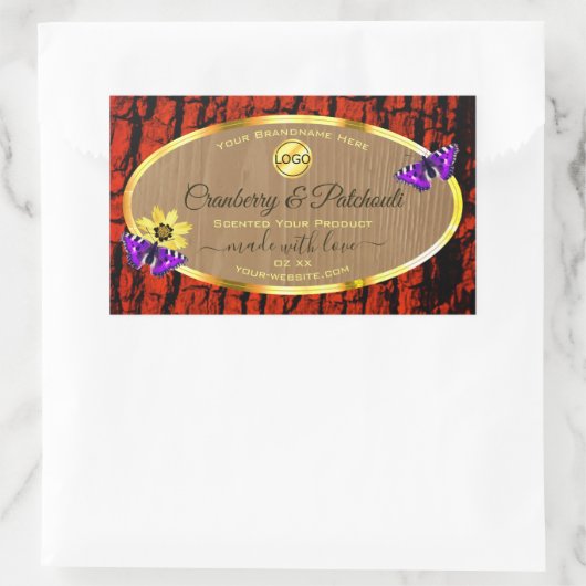 Rustikale Holzproduktkennzeichnungen Lila Schmette Rechteckiger Aufkleber (Tasche)